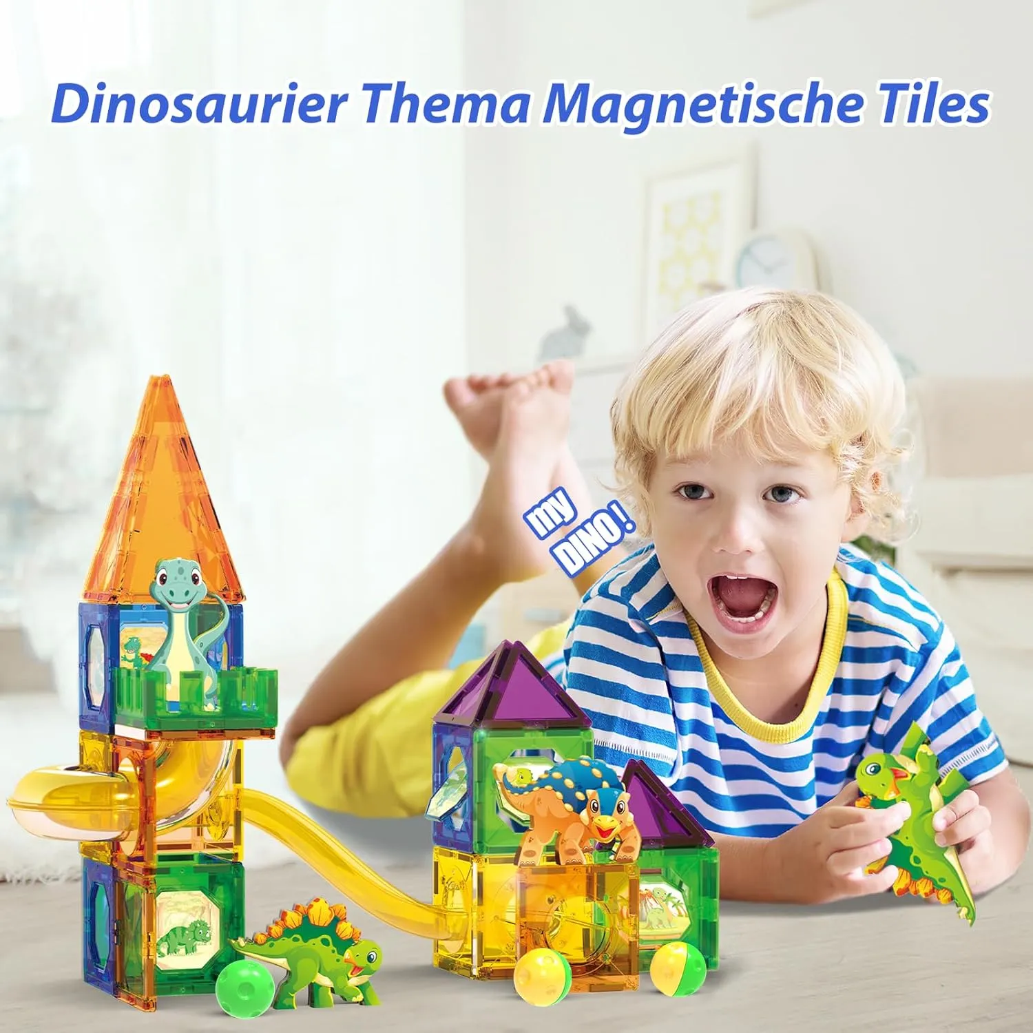 Dinosaur Magnetic Blocks Set, Upgrade DIY Magnets Building Blocks for Kids, 60 Piece Magnets Tiles for Boys and Girls Learning by Playing Games to Improve Imagination and Creativity