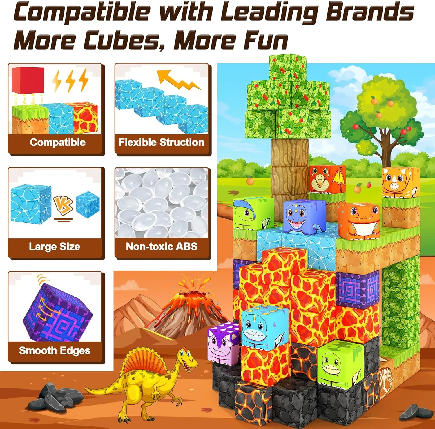 Dinosaur Toys Magnetic Blocks - Build Mine Magnet World Dinosaur Adventure Set, Magnetic Building Blocks Outdoor Toddler Toys for 3  Year Old Boys & Girls, Creative Jurassic Scenes Kids Toy Games