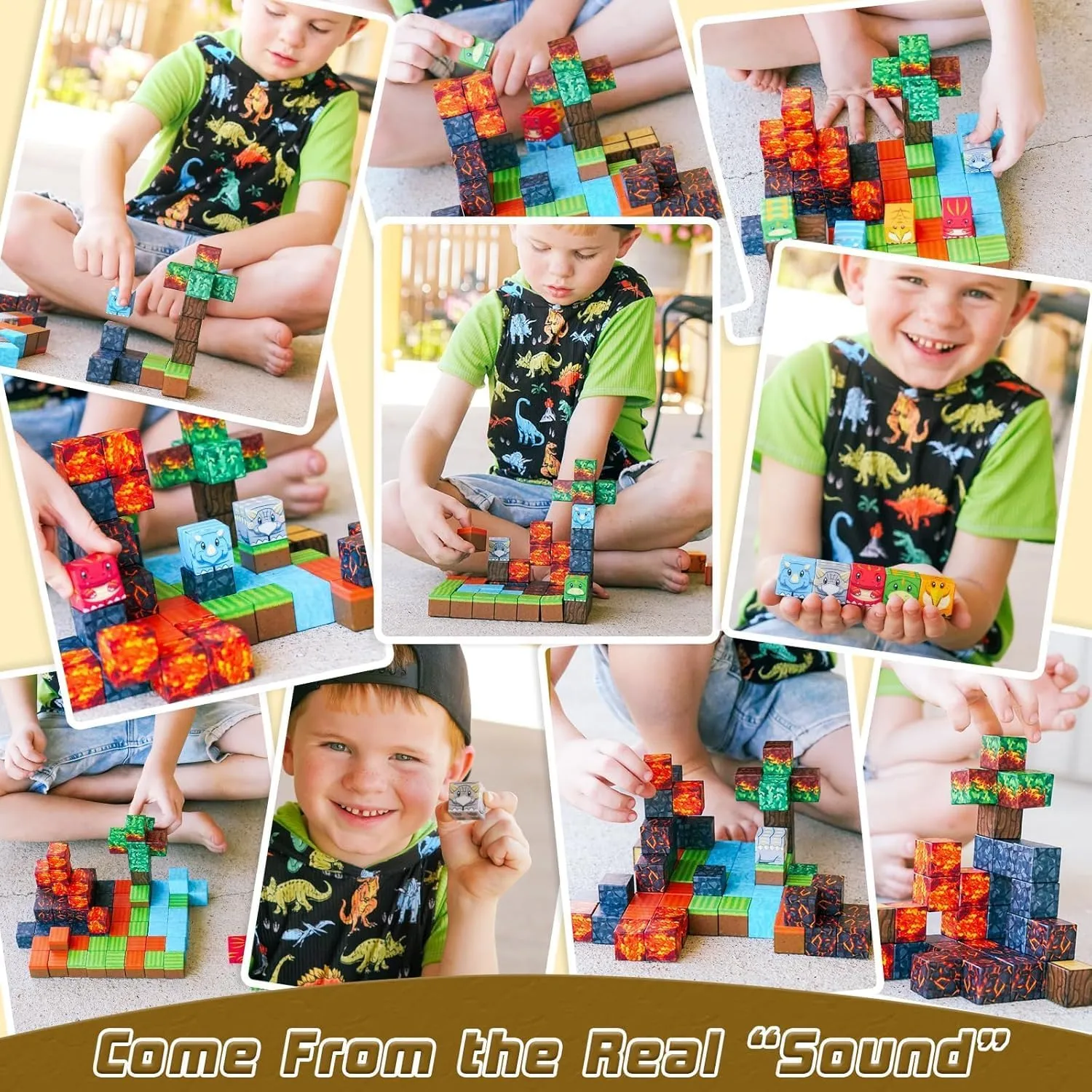 Dinosaur Toys Magnetic Blocks-Build Mine Magnet World Volcano Edition Kids Toy for 3  Year Old Boys and Girls Building Blocks Toddler Toys Games Through Jurassic Learning Sensory Toy Gifts