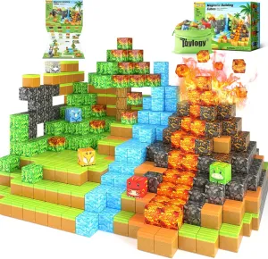 Dinosaur Toys Magnetic Blocks-Build Mine Magnet World Volcano Edition Kids Toy for 3  Year Old Boys and Girls Building Blocks Toddler Toys Games Through Jurassic Learning Sensory Toy Gifts