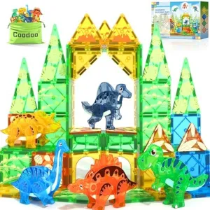 Dinosaur Toys Magnetic Tiles 3D Movable Dinos for Kids 3-5 5-7 Toddler Outdoor Sensory Toys, STEM Educational Magnetic Blocks for 3  Years Old Boys Girls Kids Toys