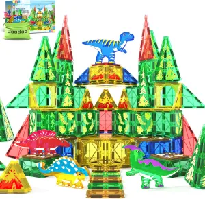 Dinosaur Toys Magnetic Tiles Jurassic Scenes Dinosaur World, Magnetic Blocks STEM Sensory Toddler Kids Games, Creative Toys Gifts for 3  Years Old Boys Girls for Kids 3-5 5-7