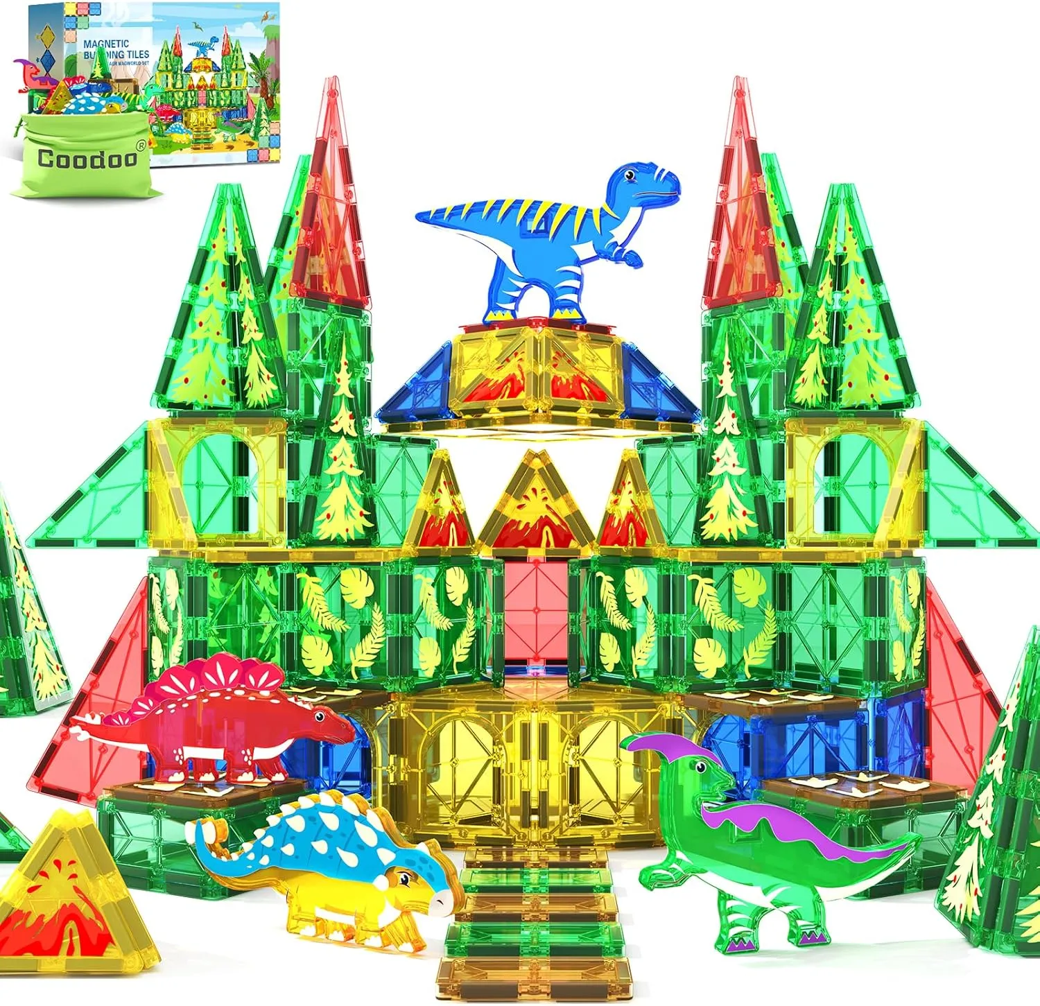 Dinosaur Toys Magnetic Tiles Jurassic Scenes Dinosaur World, Magnetic Blocks STEM Sensory Toddler Kids Games, Creative Toys Gifts for 3  Years Old Boys Girls for Kids 3-5 5-7