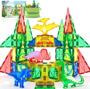 Dinosaur Toys Magnetic Tiles - Magnet Building Blocks for Toddler Kids Toys STEM Sensory Outdoor Toys for 3  Year Old Boys and Girls, Dinosaur World Creative Games Kids Toys
