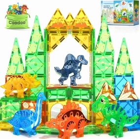 Dinosaur Toys Magnetic Tiles 3D Movable Dinos for Kids 3-5 5-7 Toddler Outdoor Sensory Toys, STEM Educational Magnetic Blocks for 3  Years Old Boys Girls Kids Toy