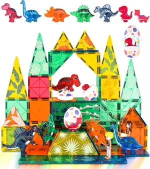 Dinosaurs Egg Toys Magnetic Tiles Dinos for Kids 3-5, Magnet 3D Movable Animals Construction Tile for Toddlers Ages 5-7, Building Blocks for Boys Girls 3  4-8 8-12 Year Old