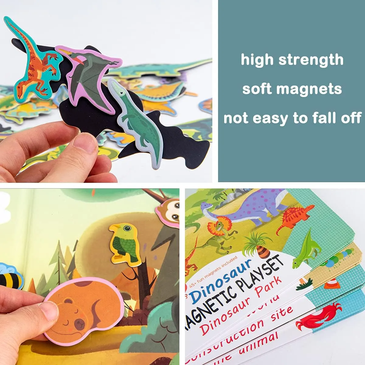 Dinosaurs Fridge Magnets for Kids, 50 PCS Refrigerator Magnets for Toddlers, Create a Scene Magnetic Play Sticker Book Travel Game Educational Toys for Kids