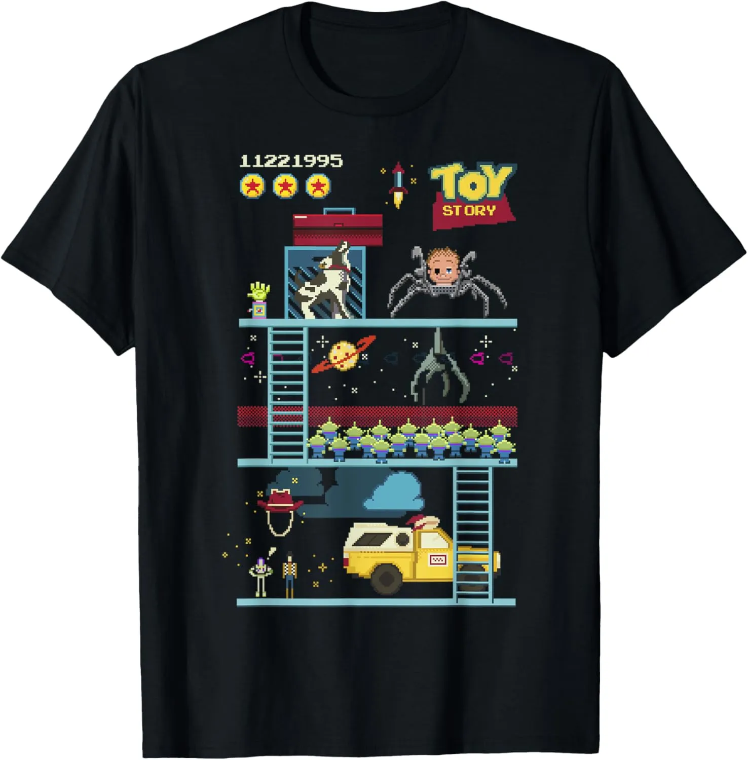 Disney Pixar Toy Story 8-Bit Video Game Scene T-Shirt