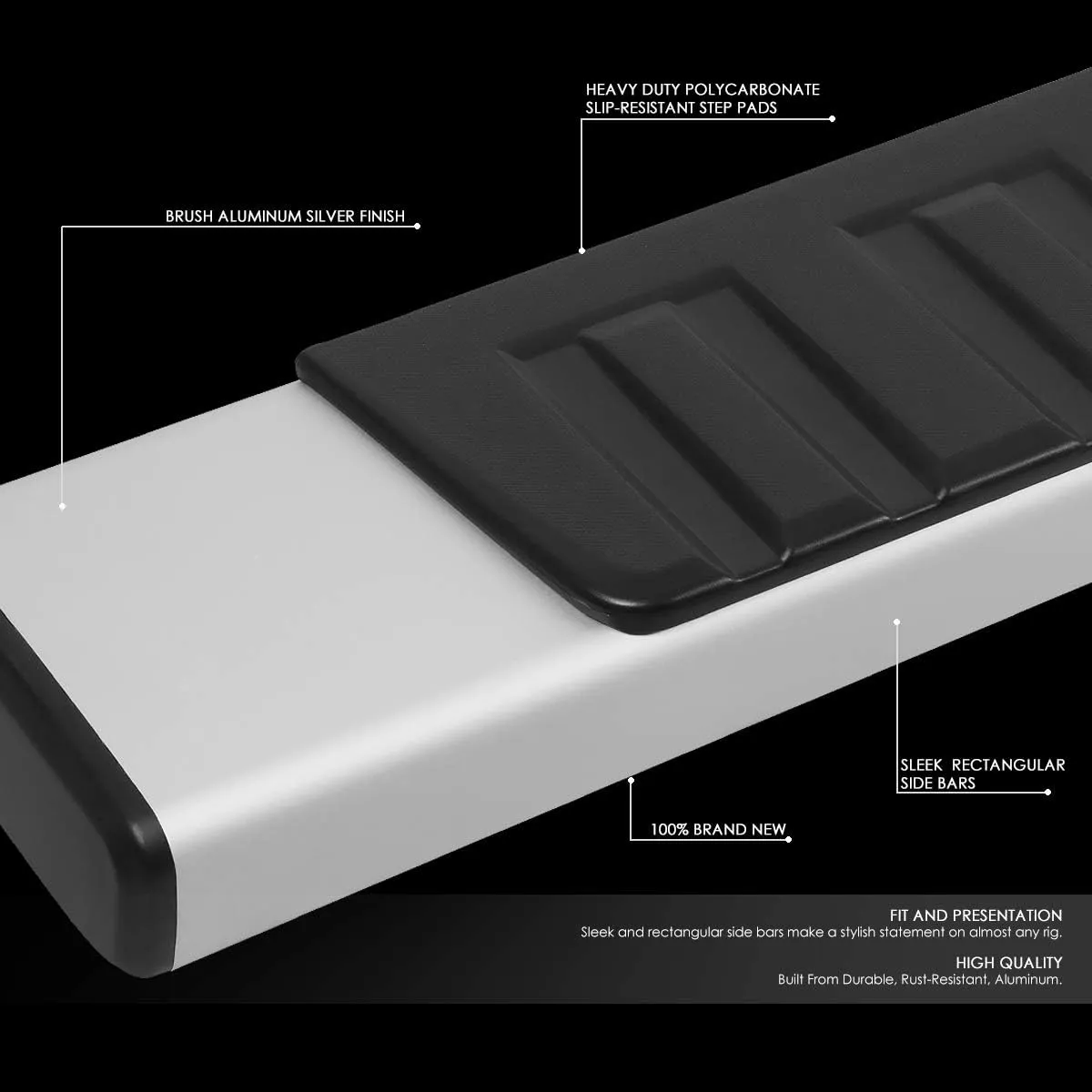 DNA MOTORING STEPB-ZTL-8018-ALSL Aluminum 6.25 Inches Extruded Board Silver Fit 07-18 Silverado Extended Cab, Silver/Black, Silver / Black