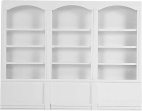 Dollhouse Wooden Bookcase, 1:12 Mini Dollhouse Toy Model, Pocket Bookshelf Display Cabinet, Triple Bookcase, European (White)