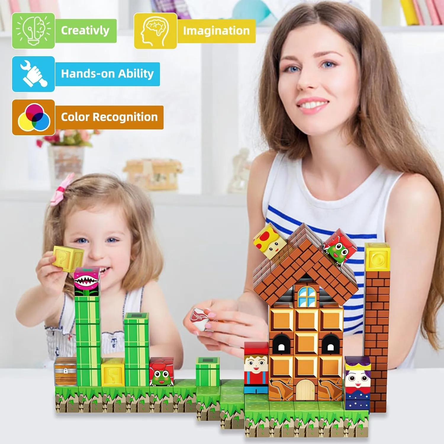 Doloowee 120pcs Magnetic Building Blocks Sets - Magnetic Cubes for Kids 4-8, Toddler Kids Toys Magnet Blocks Ages 3-5, Mine World Game Themed Gifts Toys for 3 4 5 6 7 8  Year Old Boys & Girls