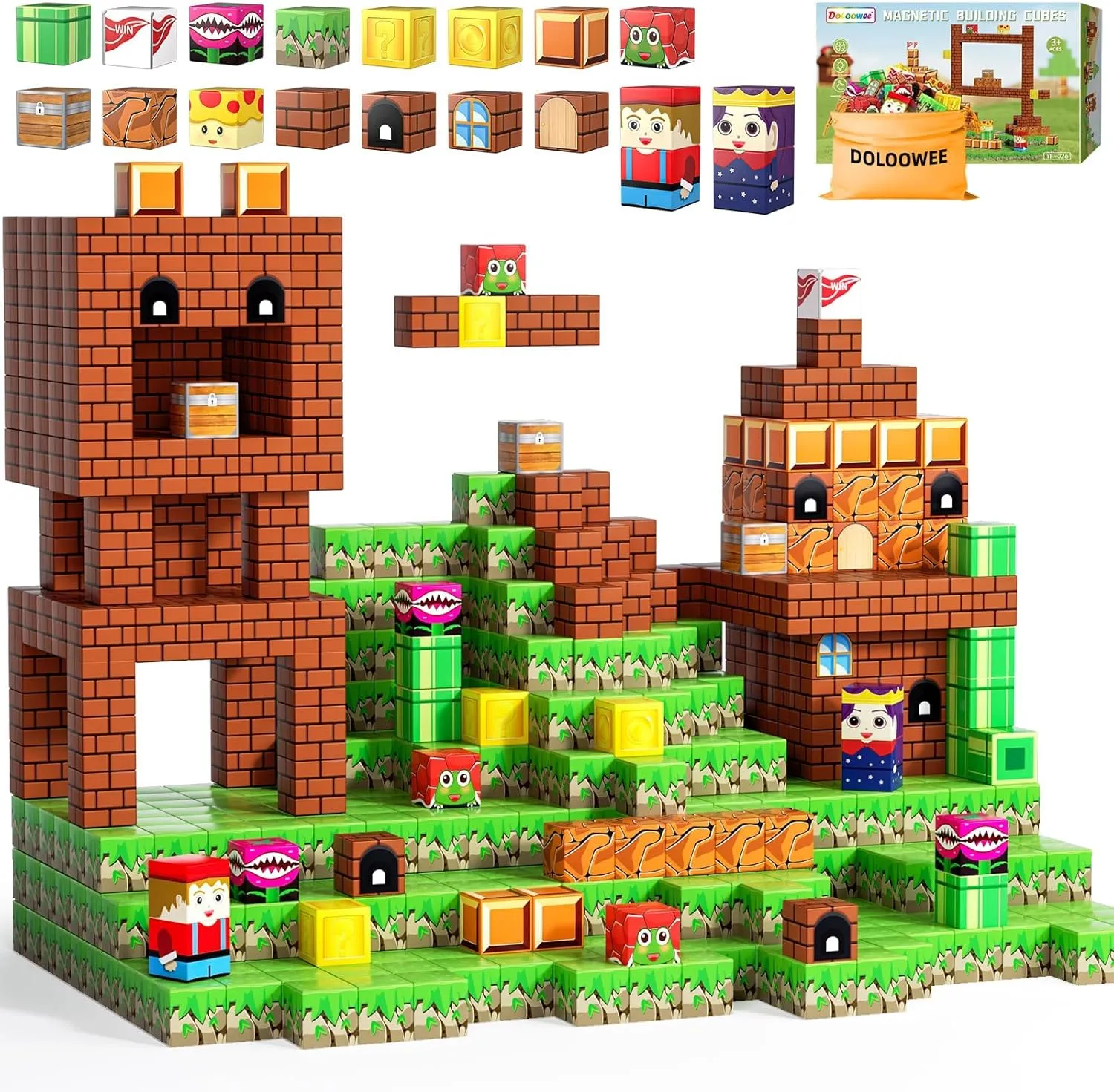 Doloowee 120pcs Magnetic Building Blocks Sets - Magnetic Cubes for Kids 4-8, Toddler Kids Toys Magnet Blocks Ages 3-5, Mine World Game Themed Gifts Toys for 3 4 5 6 7 8  Year Old Boys & Girls
