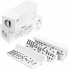Domino Game Set of 28 | Professional Double 6s | Multi-use Box | Trays to Stand Tiles | by ADesign  (White Plastic Tactile)