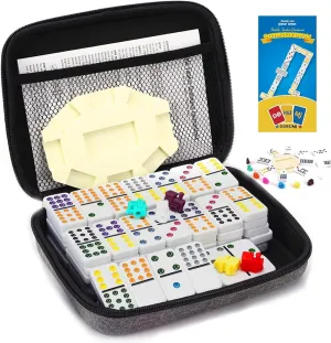 Double 12 Mexican Train Dominoes Set with 91 Colored Tiles, Travel Game with Portable Case, Classic Board Game for Family Nights for Kids and Adults