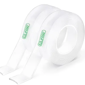 Double Sided Tape Heavy Duty(Extra Large, Pack of 2, Total 396 Inch), Nano Double Sided Adhesive Tape, Clear Mounting Tape Picture Hanging Strips, Removable Wall Tape Sticky Poster Tape Decor