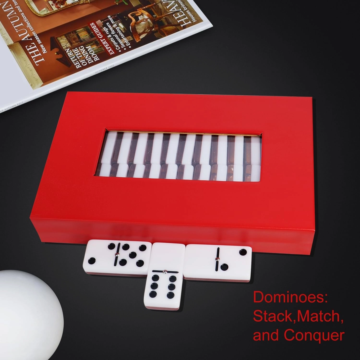 Double Six Standard Dominos Set 28 Tiles for Adults, Classic Numbers Table Games, Family Travel Dominos Games Night Ideal for 2-4 Players (Red)