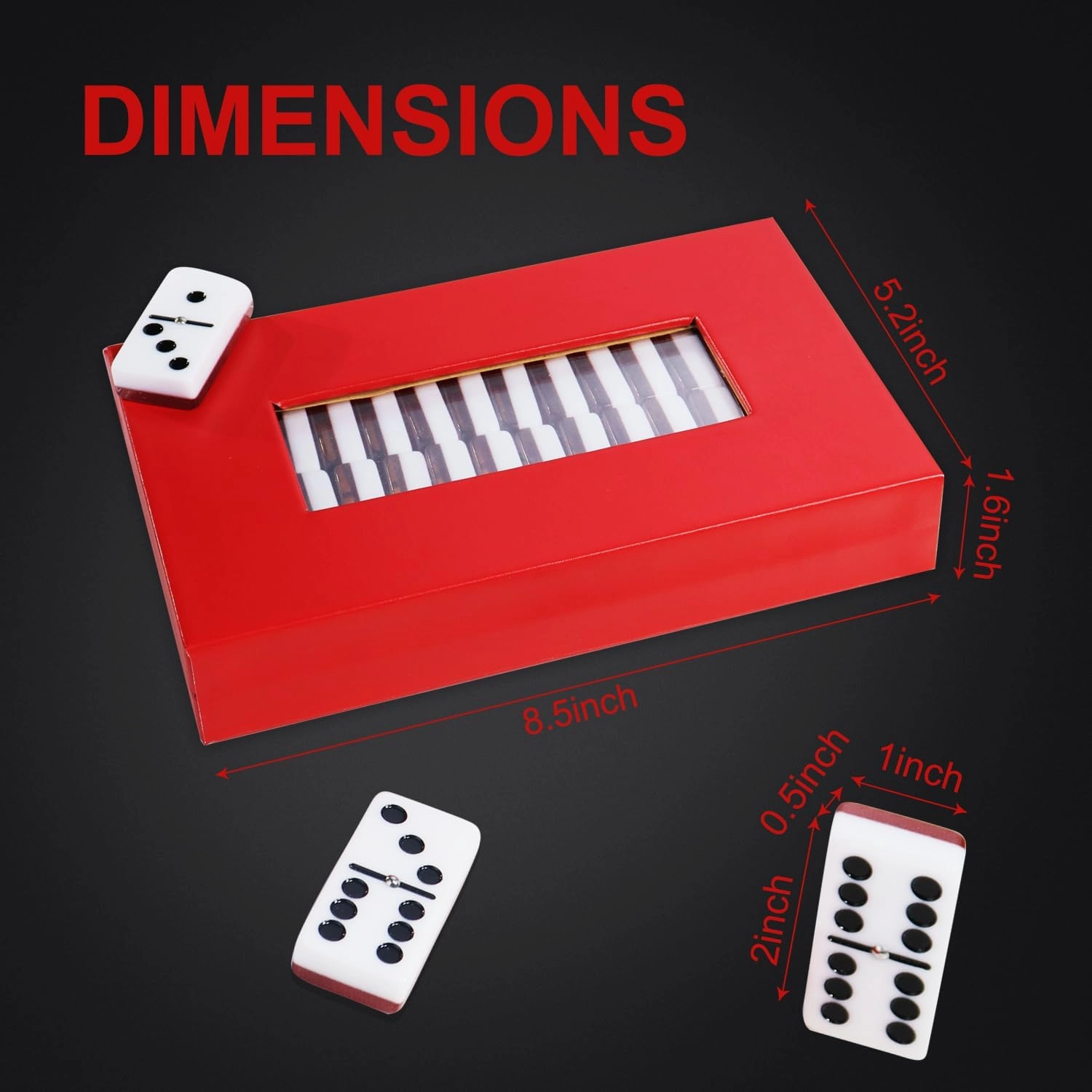 Double Six Standard Dominos Set 28 Tiles for Adults, Classic Numbers Table Games, Family Travel Dominos Games Night Ideal for 2-4 Players (Red)