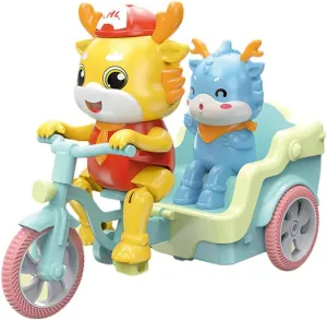 Dragon Tricycle Toy, Lovely Cartoon Electric Tricycle Toy Mother & Baby Dragon Car Toy Dragon Electric Trike Toy Musical Toy Creative Cycling Toy with Music and Lights