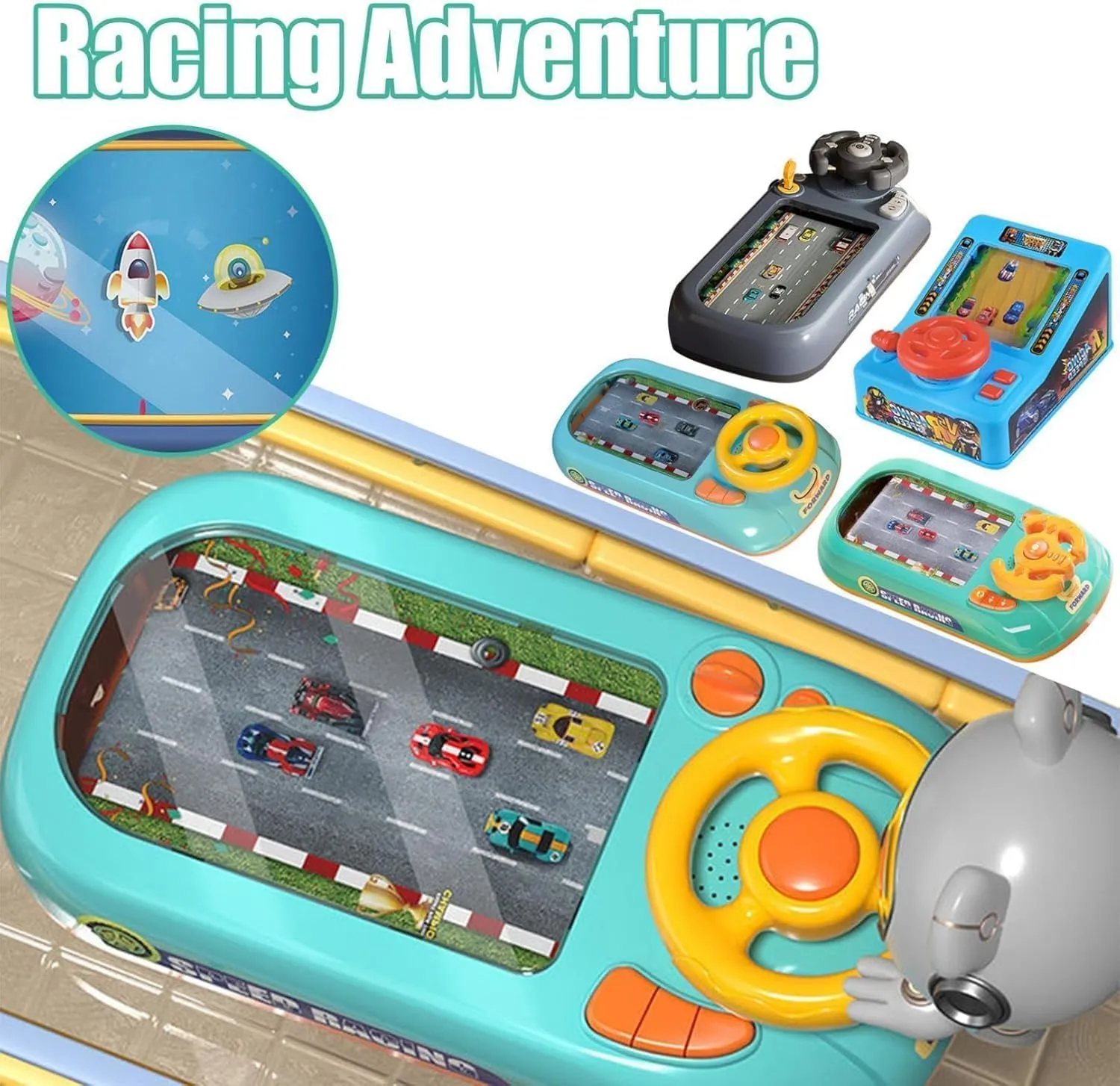 Driving Simulator for Kids, Simulation Steering Car Racing Adventure Toy with Steering Wheel, Steering Wheel Toy with Music and Vehicle Sound Effects, Driving Games for Boys 3＋Years Old (Green)