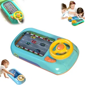 Driving Simulator for Kids, Simulation Steering Car Racing Adventure Toy with Steering Wheel, Steering Wheel Toy with Music and Vehicle Sound Effects, Driving Games for Boys Girls Ages 3＋ (A1)