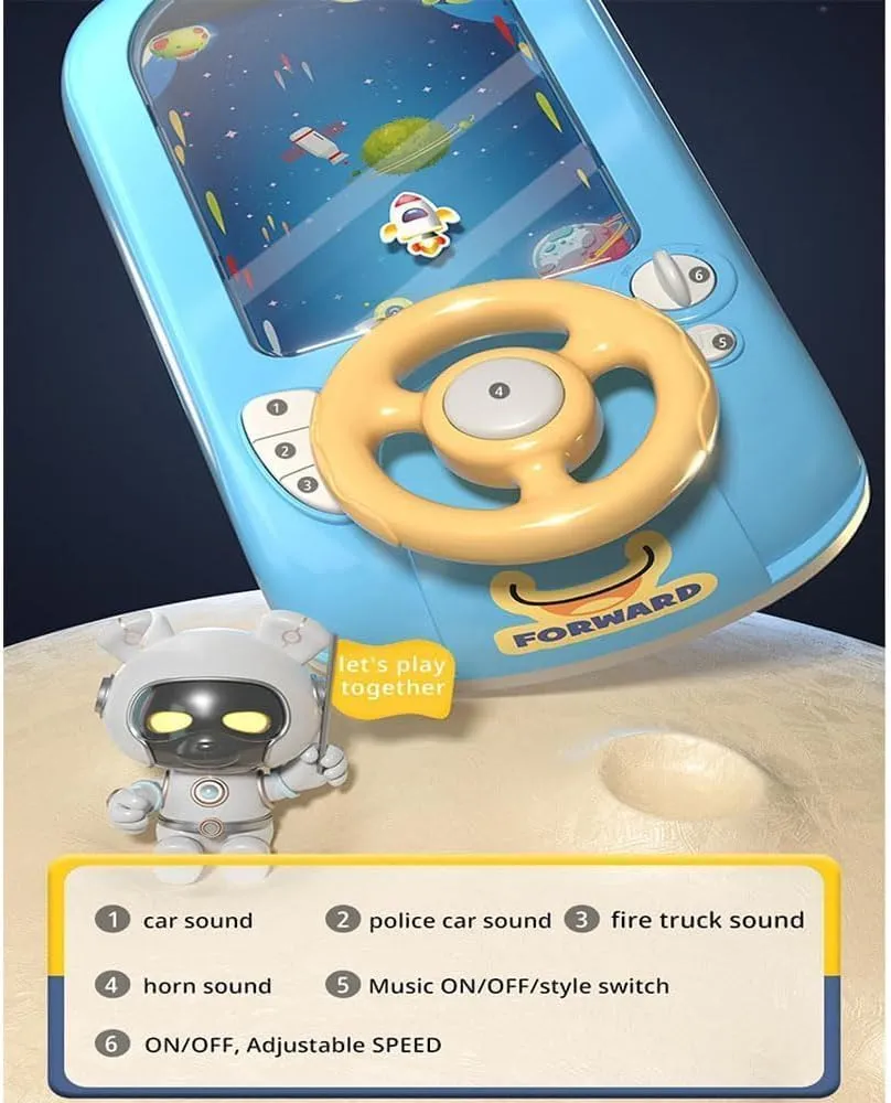Driving Simulator for Kids, Simulation Steering Car Racing Adventure Toy with Steering Wheel, Steering Wheel Toy with Music and Vehicle Sound Effects, Driving Games for Boys Girls Ages 3＋ (A1)