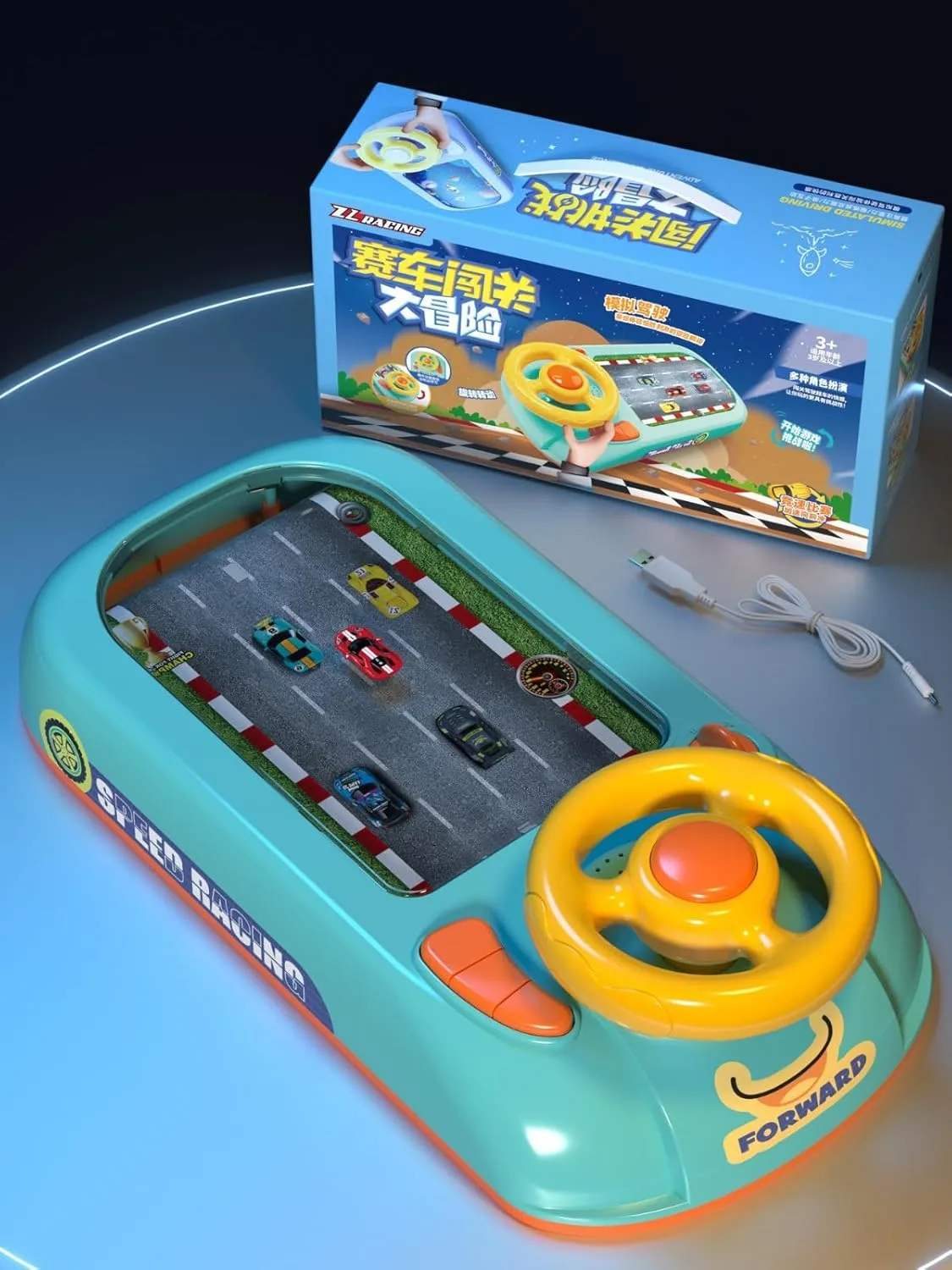 Driving Simulator for Kids, Simulation Steering Car Racing Adventure Toy with Steering Wheel, Steering Wheel Toy with Music and Vehicle Sound Effects, Driving Games for Boys Girls Ages 3＋ (A1)