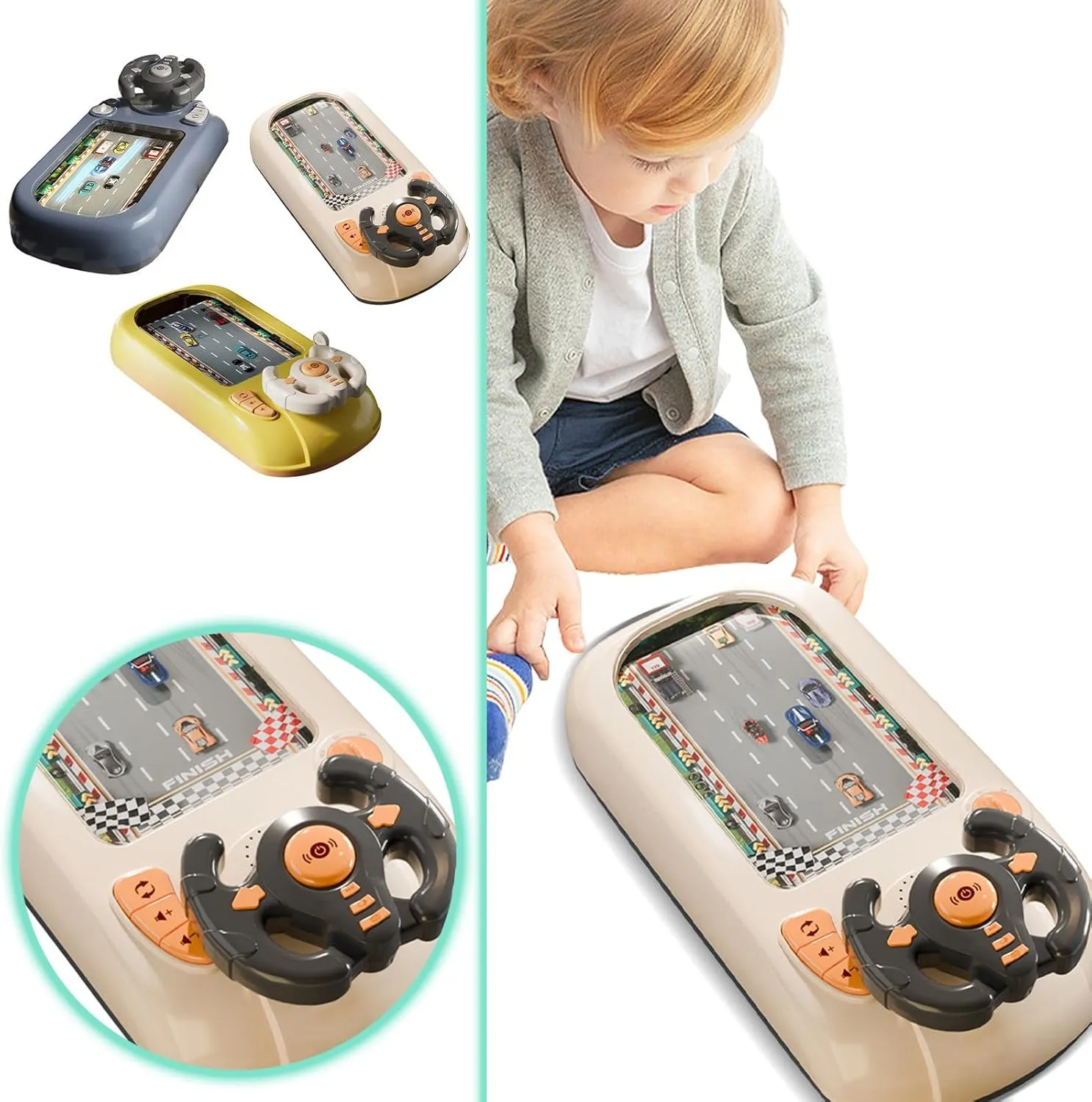 Driving Simulator Interactive Steering Wheel for Kids Toddler Simulated Driving Racing Car Game with Sound Musical Steering Wheel Toys Interactive Educational Racing Game for Kids 3  (Beige)