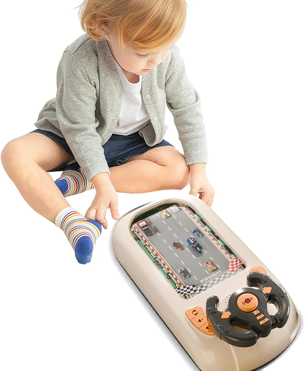 Driving Simulator Interactive Steering Wheel for Kids Toddler Simulated Driving Racing Car Game with Sound Musical Steering Wheel Toys Interactive Educational Racing Game for Kids 3  (Beige)