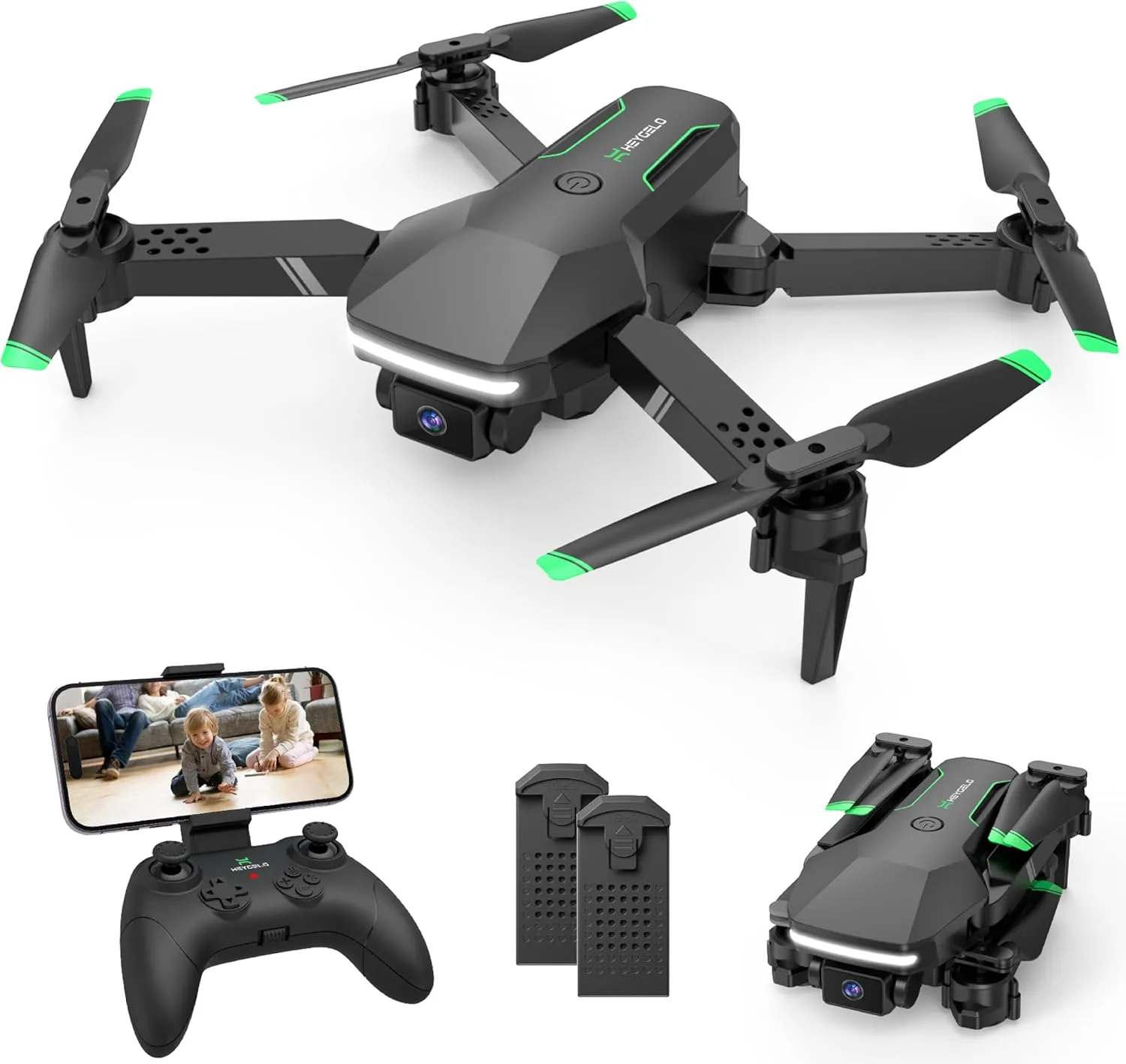 Drone with Camera for Kids - RC Helicopter Boy Gifts Toys, Mini FPV Drones with 1080P HD Camera, Foldable Remote Control Quadcopter with One Key Start, Stable Hover, 3D Flips, 2 Batteries, Black