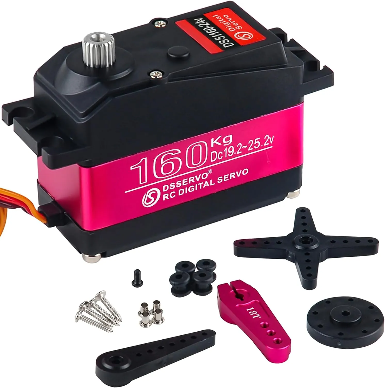 DS51160 160KG RC Servo Motor Waterproof Large High Torque Digital Servos Full Metal Gear 24V for RC Plane Quadcopter Helicopter Robotic Arm (180°)