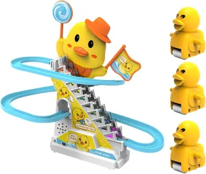 Duck Climbing Stairs Toy - Electric Duck Climbing Stairs Toy | Duck Climbing Stairs Toy Recharge | Electric Track Slide Stairs Coaster Toys | Duck Slide Toy with LED Lights and Music Kids Ages 3 