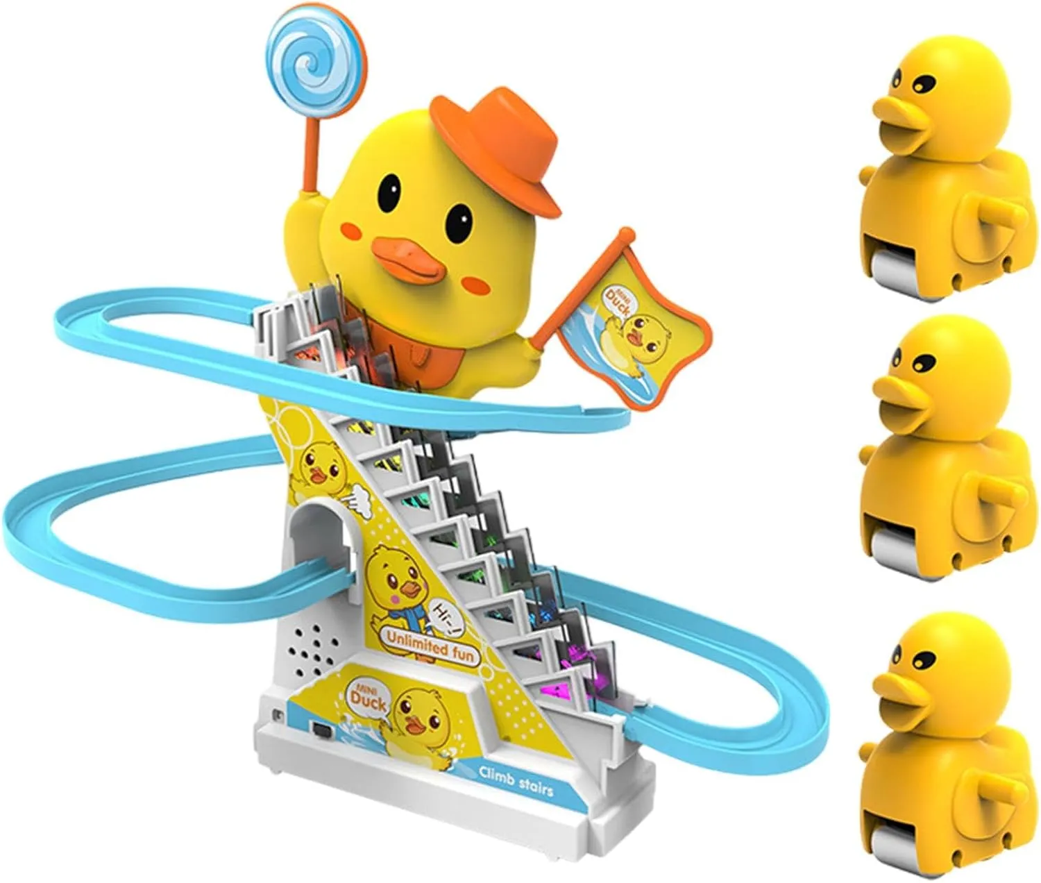 Duck Climbing Stairs Toy - Electric Duck Climbing Stairs Toy | Duck Climbing Stairs Toy Recharge | Electric Track Slide Stairs Coaster Toys | Duck Slide Toy with LED Lights and Music Kids Ages 3 