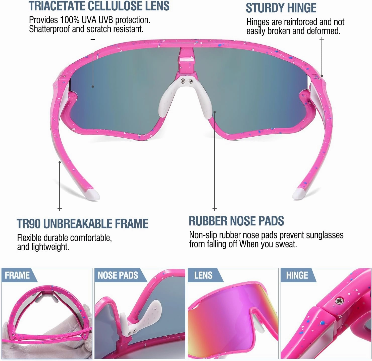 DUCO Kids Sunglasses Youth Baseball Sun Glasses Lightweight TR90 Frame UV400 Sports Cycling Shades for Boys Girls DK268