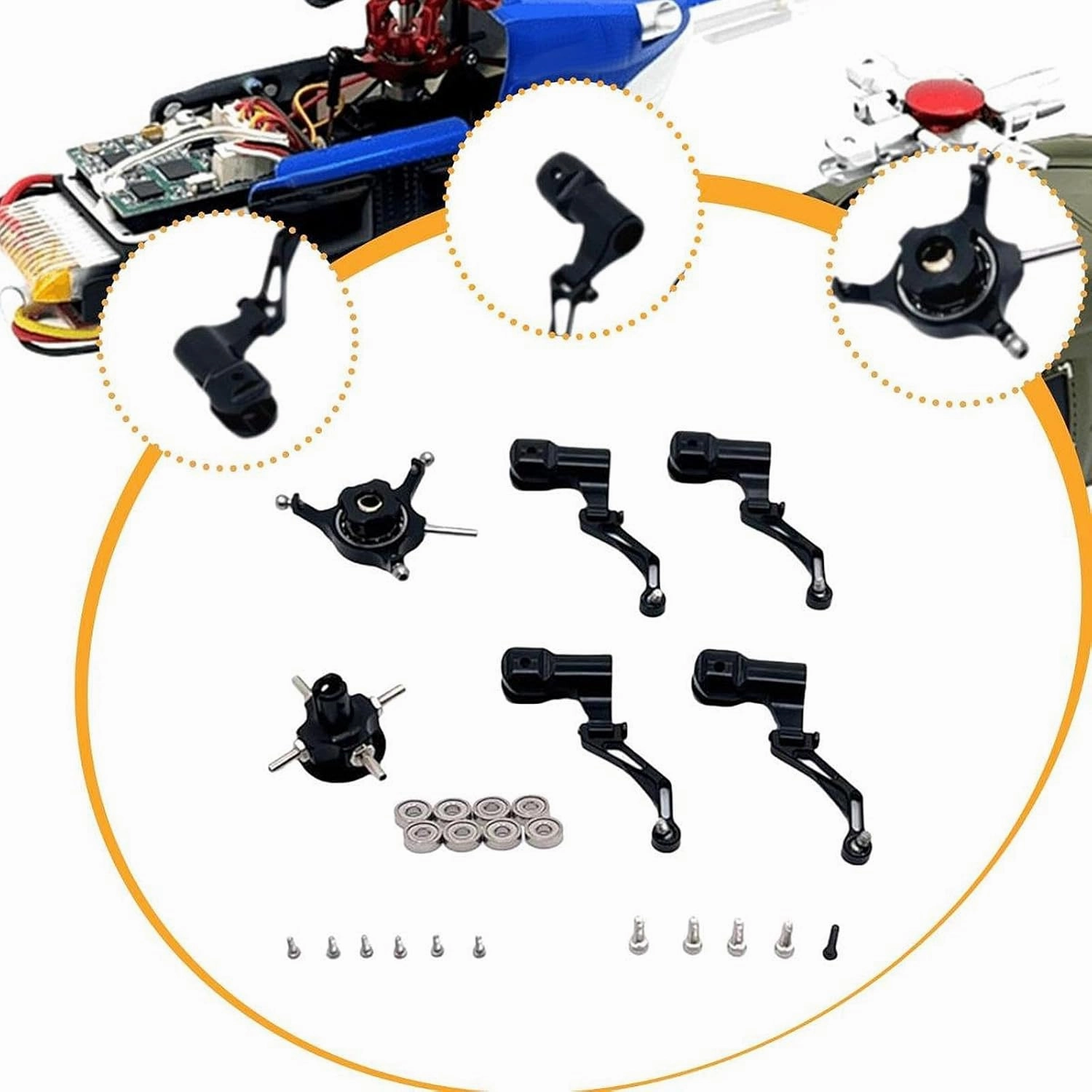 DYNWAVE RC Helicopter Cross Plate Set Aluminum with Bearing Lightweight Spare Part RC Aircraft Accessories for K124 K170, Black