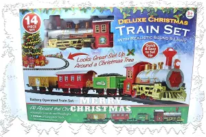 eBuyGB Festive 14 Piece Deluxe Christmas Themed Train Set with Light and Sound