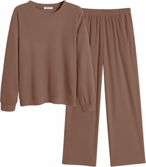 Ekouaer Pajamas for Women 2 Piece Lounge Set Long Sleeve Sleepwear Comfy Fuzzy Pjs Crew Neck Nightwear with Poeckts S-XXL