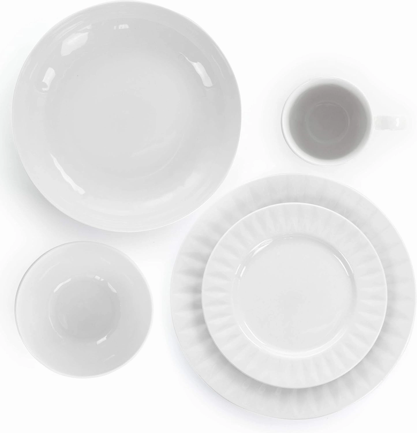 Elama White Porcelain Dish Dinnerware Set, 18 Piece, Sienna