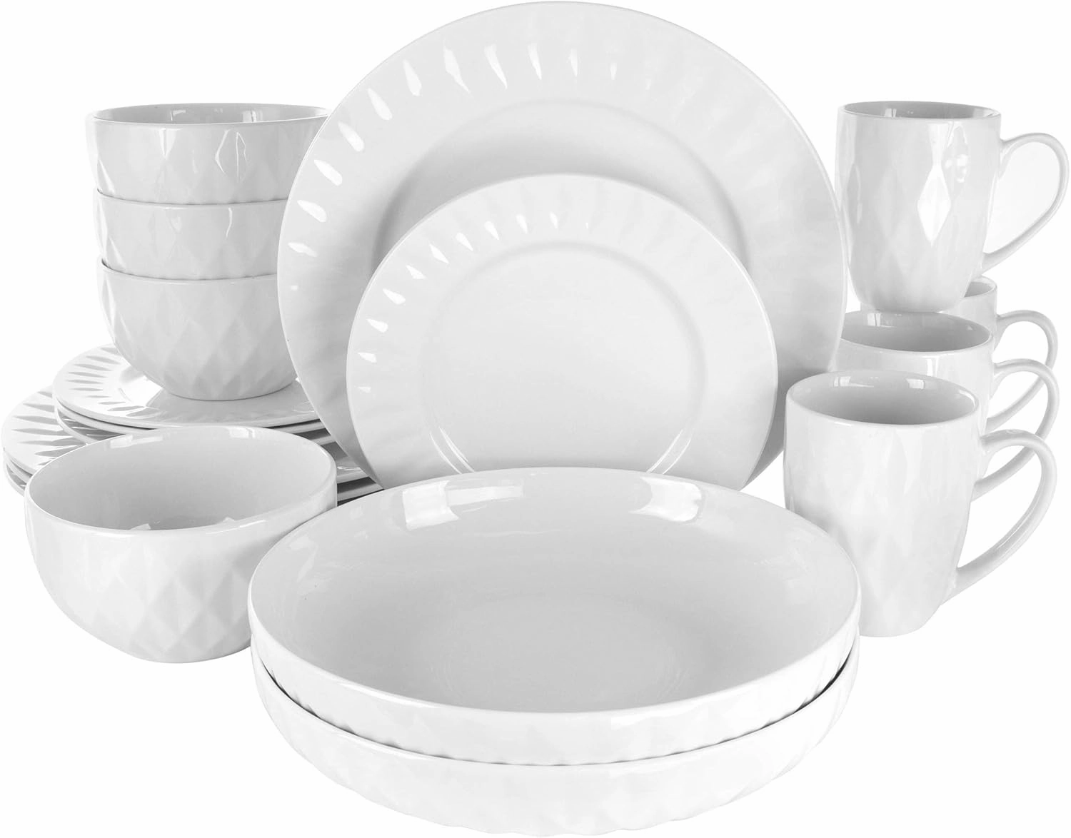 Elama White Porcelain Dish Dinnerware Set, 18 Piece, Sienna