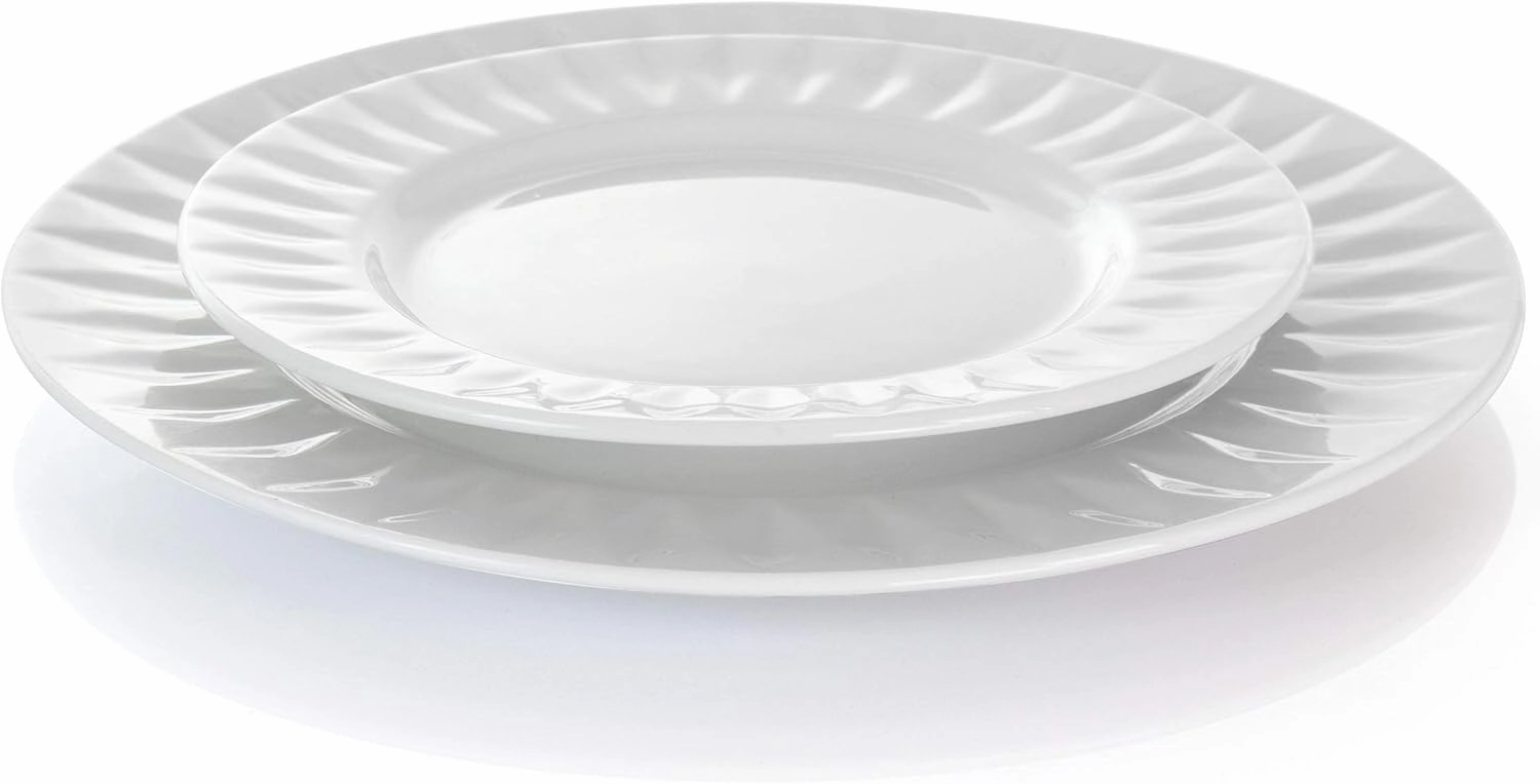 Elama White Porcelain Dish Dinnerware Set, 18 Piece, Sienna