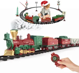 Electric Train Set Steam Toys with Remote Control,Christmas Train for Under The Trees with Smokes,Light & Sounds, for 3 4 5 6 7  Years Old Kids
