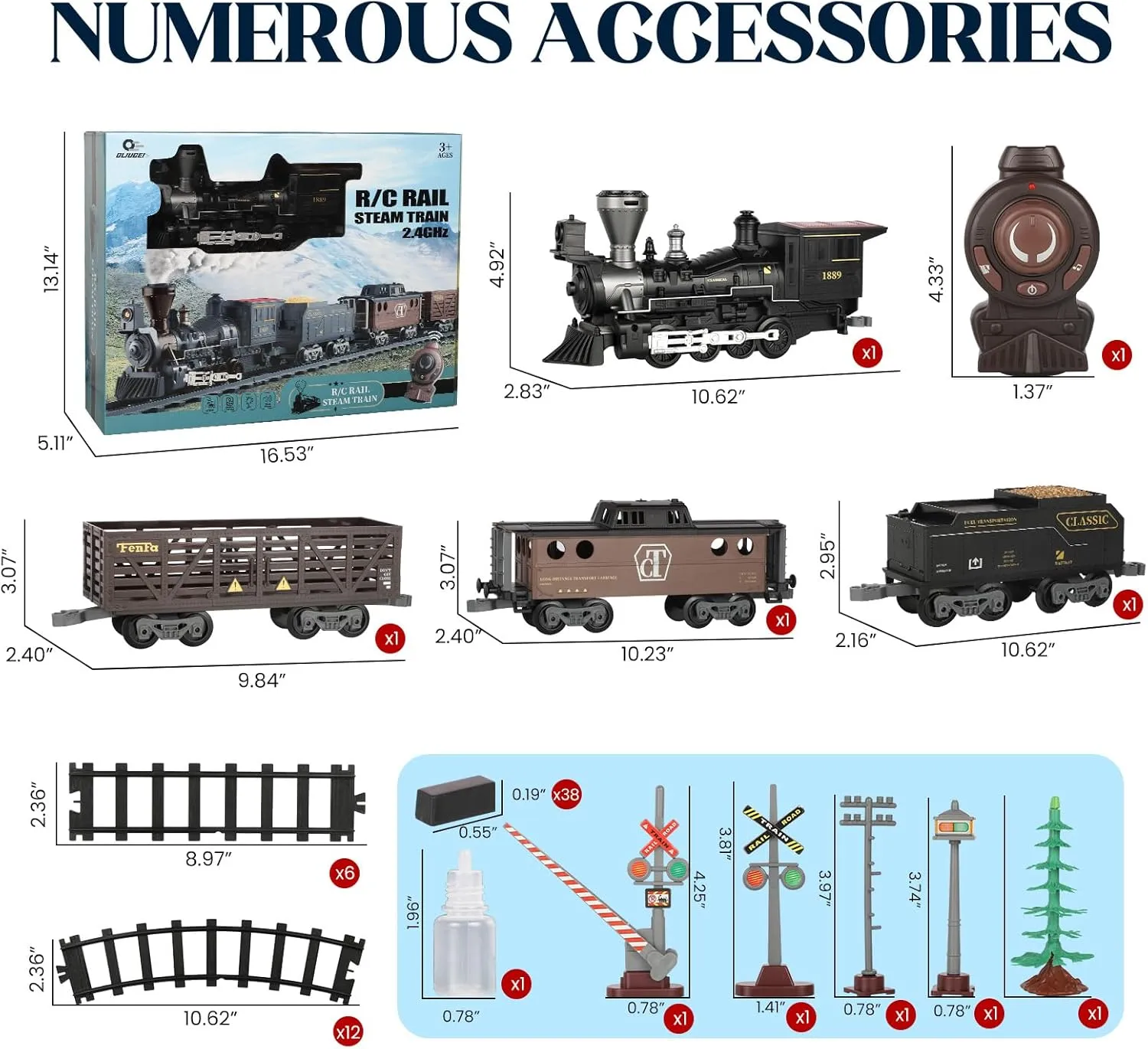 Electric Train Set Steam Train Toys with Remote Control Christmas Train for Under The Trees with Smokes,Light & Sounds, for 3 4 5 6 7  Years Old Kids