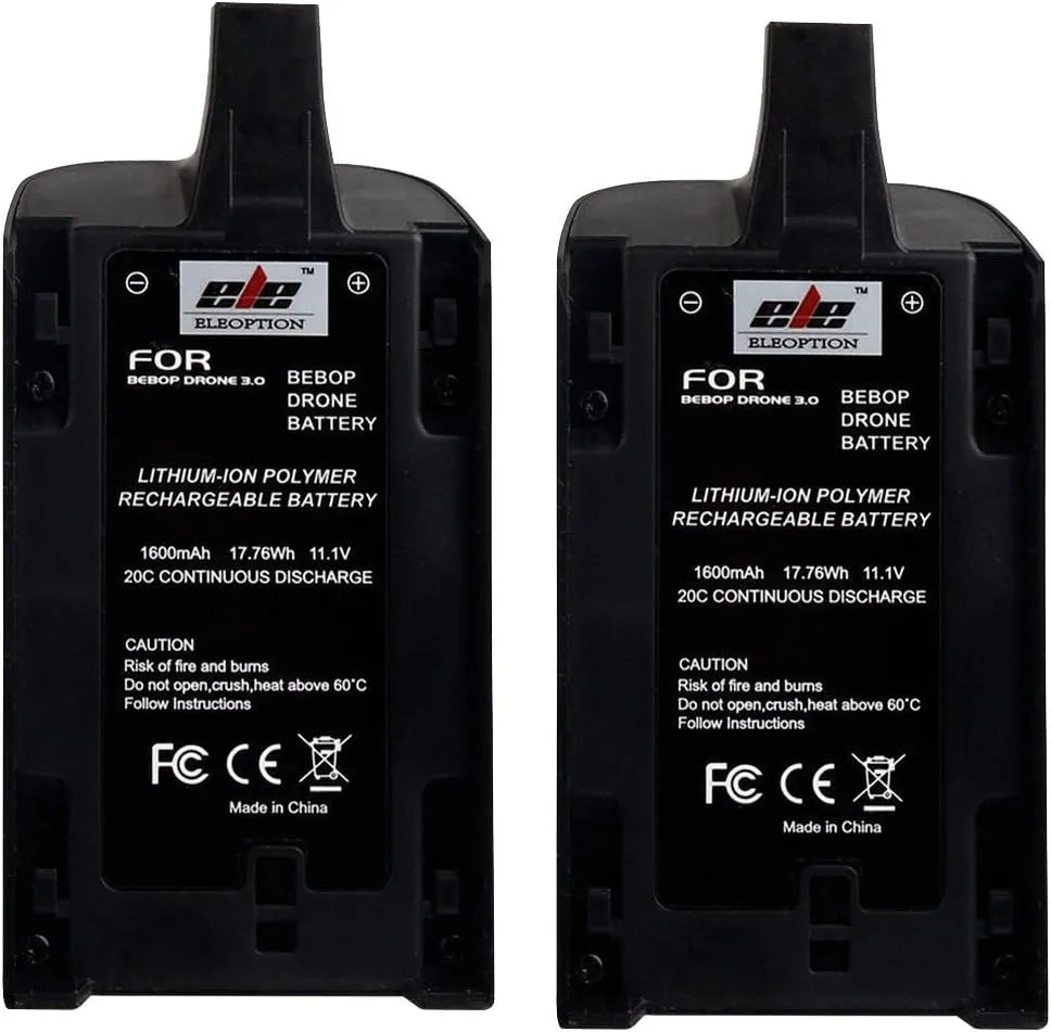 ELEOPTION Quadcopter Helicopter Replacement Battery, High Capacity Upgrade 1600mAh 11.1V Battery For Parrot Bebop Drone 3.0 RC Quad Helicopter (2 pack)