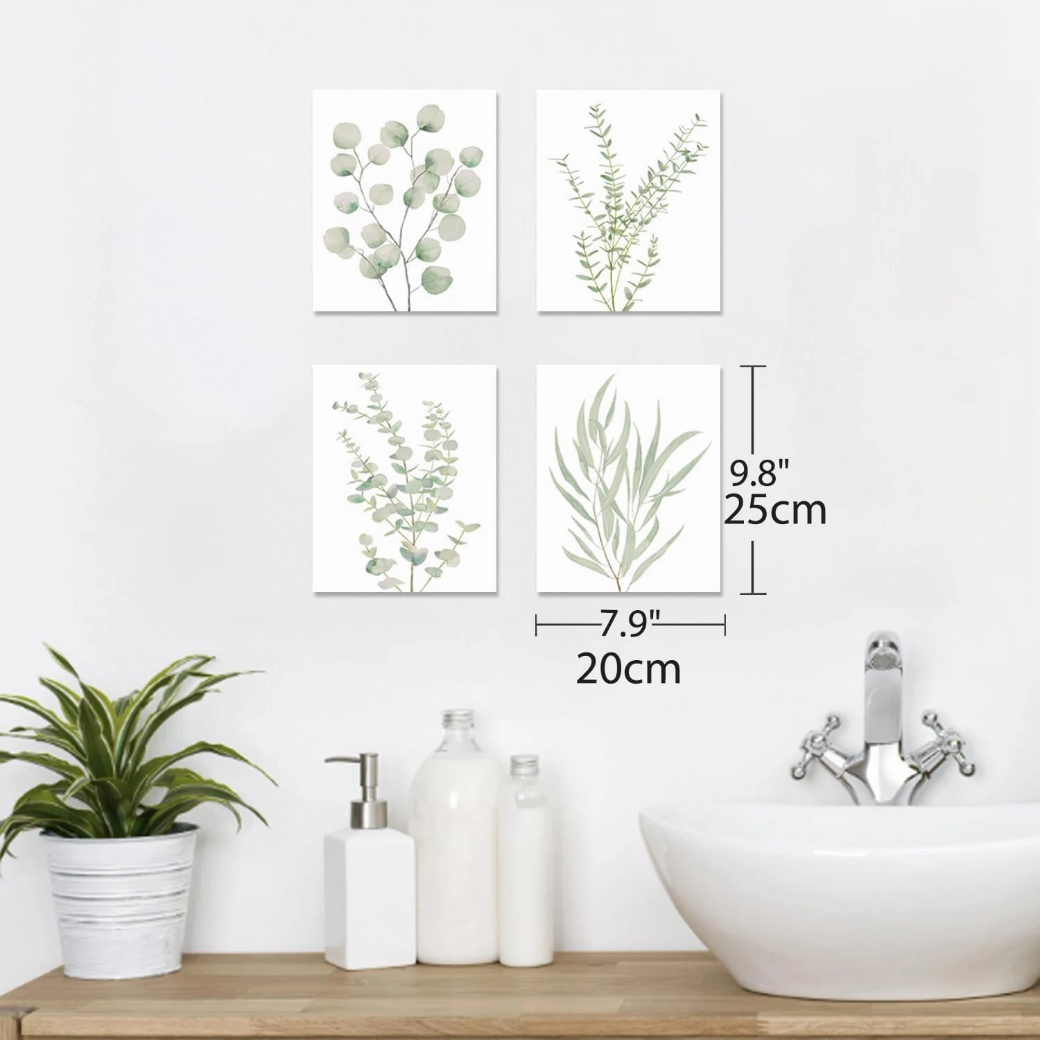Erctoo Botanical Plant Canvas Wall Art, Framed Boho Wall Decor for Bathroom, Minimalist Aesthetic Bedroom Wall Art, Sage Green Eucalyptus Leaf Prints for Office, Set of 4PCS, 8”X10”