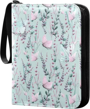 Exnundod 4 Pocket Trading Card Binder Teal Lavender Butterfly PU Leather Card Collection Binder Hand Painted 400 Cards Organizer Binder Collectible Trading Card Albums for Sports Game Card