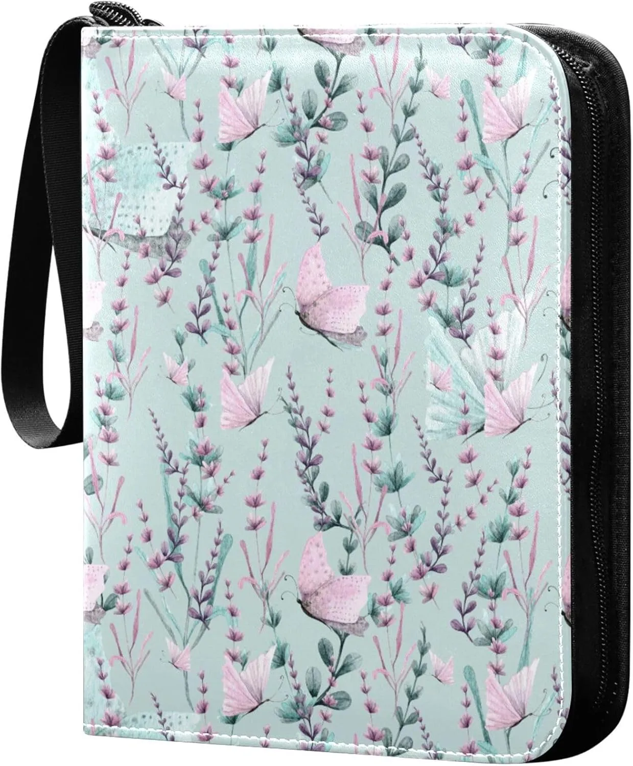 Exnundod 4 Pocket Trading Card Binder Teal Lavender Butterfly PU Leather Card Collection Binder Hand Painted 400 Cards Organizer Binder Collectible Trading Card Albums for Sports Game Card