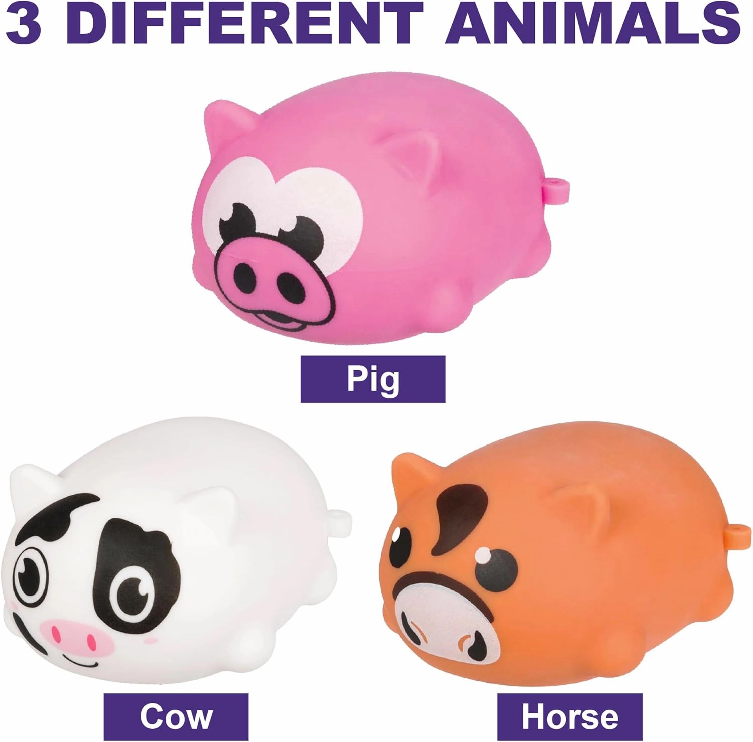 Farm Fresh Chubby Barnyard Animals Fidget Toys – 3 Pack of Squishy Toys for Kids – Soft & Squeezable Party Favor – Cute Stress Relief Gift Includes Horse, Cow & Pig