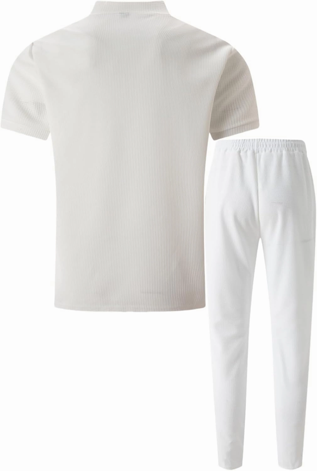 Fashion Set for Mens 2 Piece Stand Collar Small Zipper Short Sleeve Waffle Shirts Long Pants Muscle Fit Sport Clothes