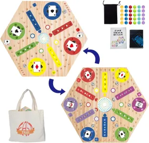 Fast Track Marble Board Game, Wahoo Board Game Double Sided Painted, Fast Track Board Games for 6 and 4 Players, Includes 6 Colors 30 Marbles, 1 Deck of PVC Playing Cards, 1 Canvas Bag
