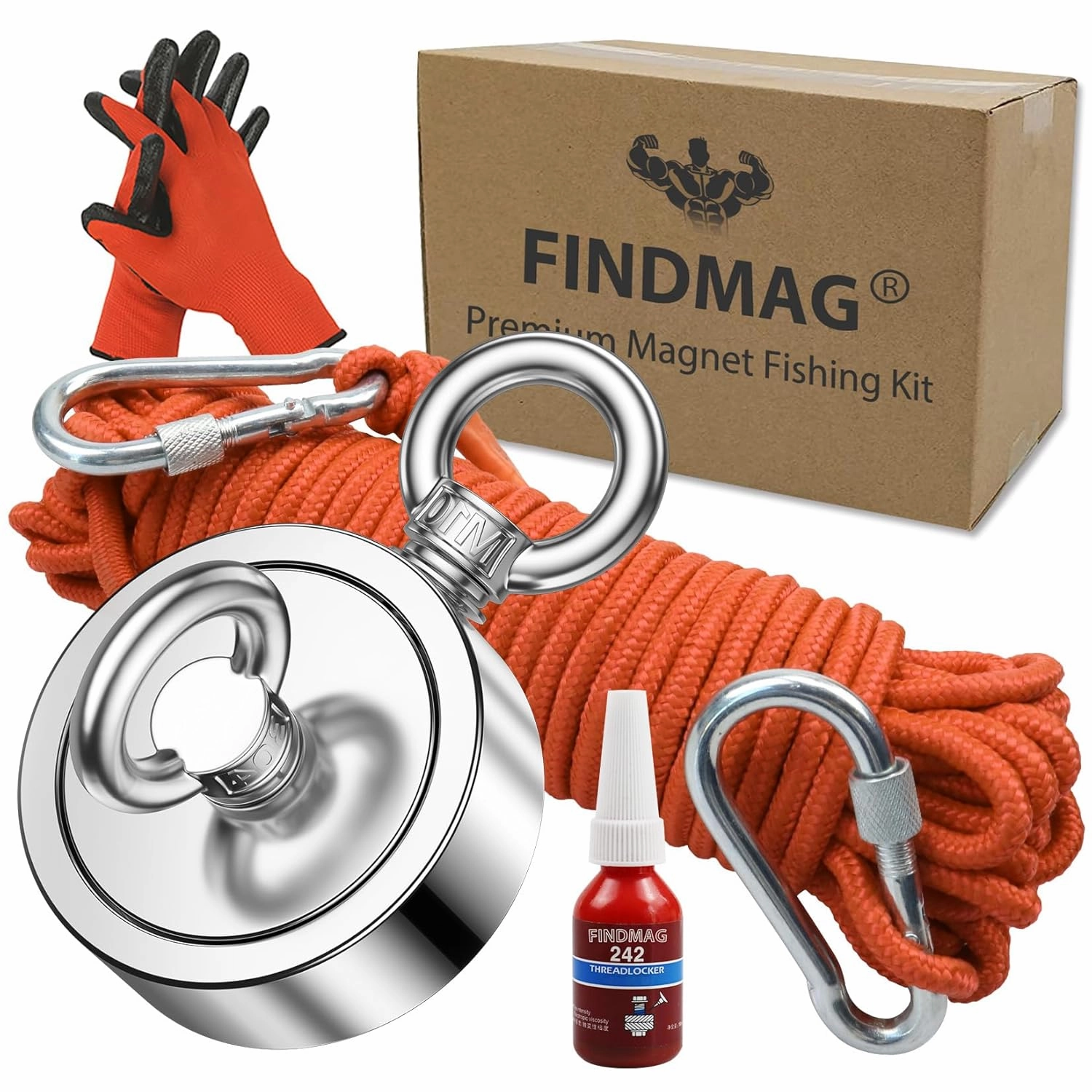FINDMAG Double Sided Magnet Fishing Kit with Rope, Fishing Magnets 1000 lbs Pulling Force Magnet Fishing Kit for Retrieving Items in River, Lake, Beach, Lawn, 2.95" Diameter