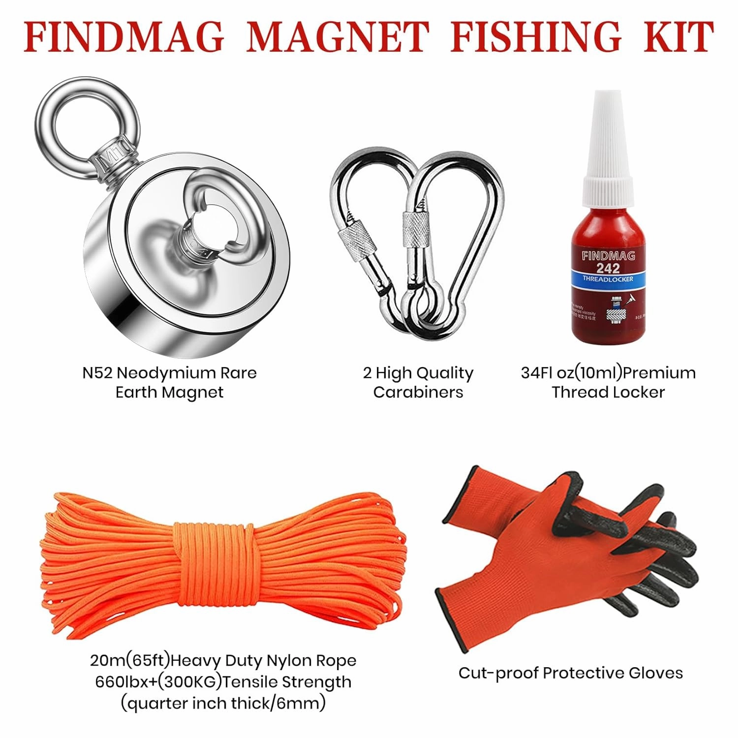 FINDMAG Double Sided Magnet Fishing Kit with Rope, Fishing Magnets 1000 lbs Pulling Force Magnet Fishing Kit for Retrieving Items in River, Lake, Beach, Lawn, 2.95" Diameter